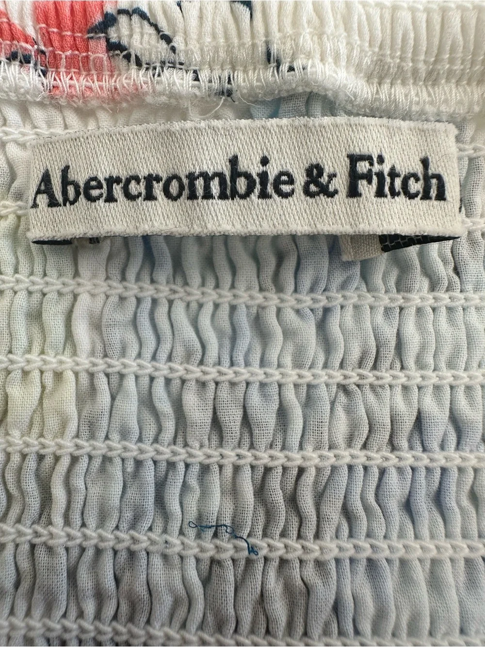 Abercrombie & Fitch White Floral Puff Sleeve Crop Top with Blue & Pink Flowers